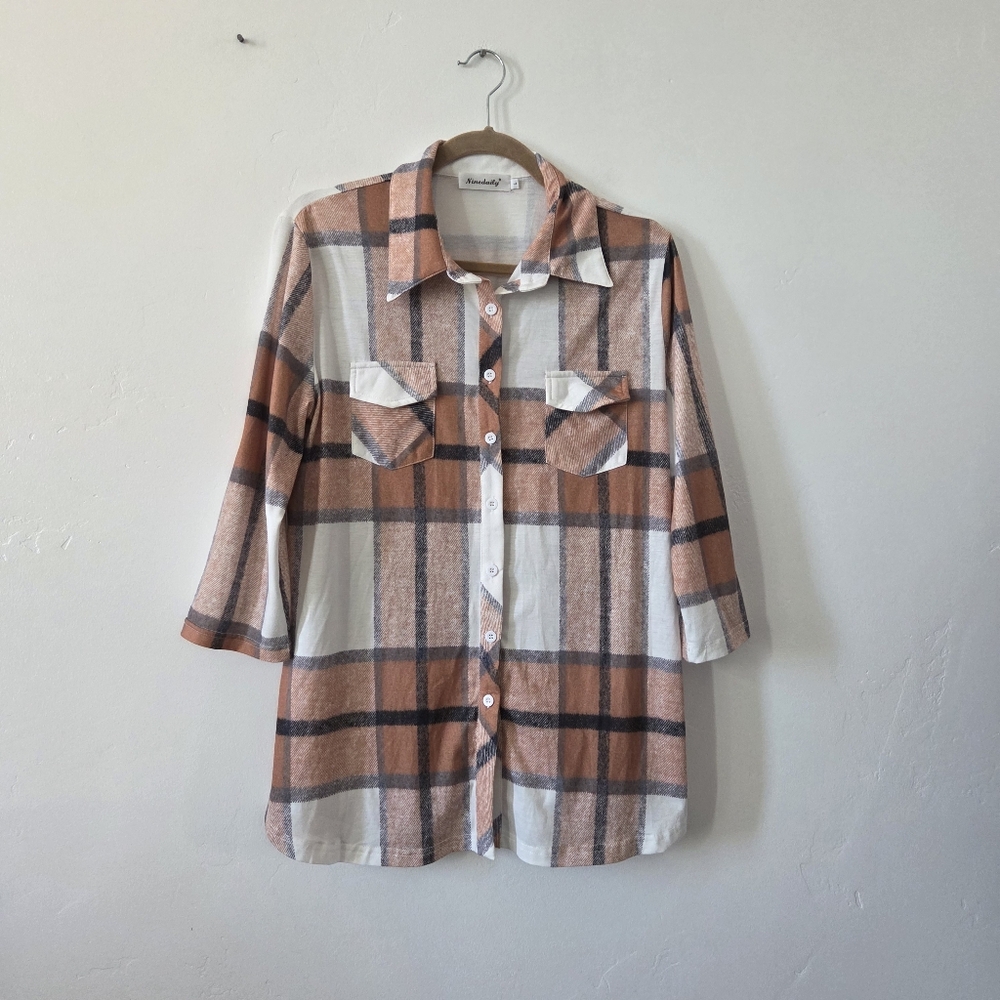 NineDaily Plaid Tunic Dress Earth Tones Lumberjack Boho Western Country Large